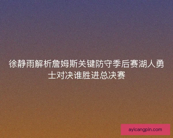 徐静雨解析詹姆斯关键防守季后赛湖人勇士对决谁胜进总决赛